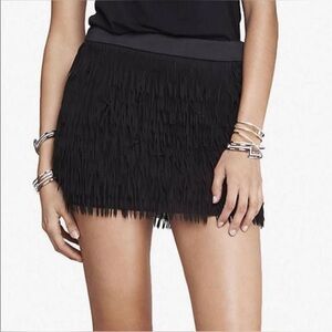 Express Black Fringe Mini Skirt Size 4 EUC